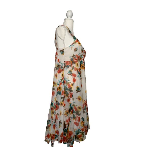 cotonel womens floral tropical midi dress cream orange sleeveless - Picture 8 of 12